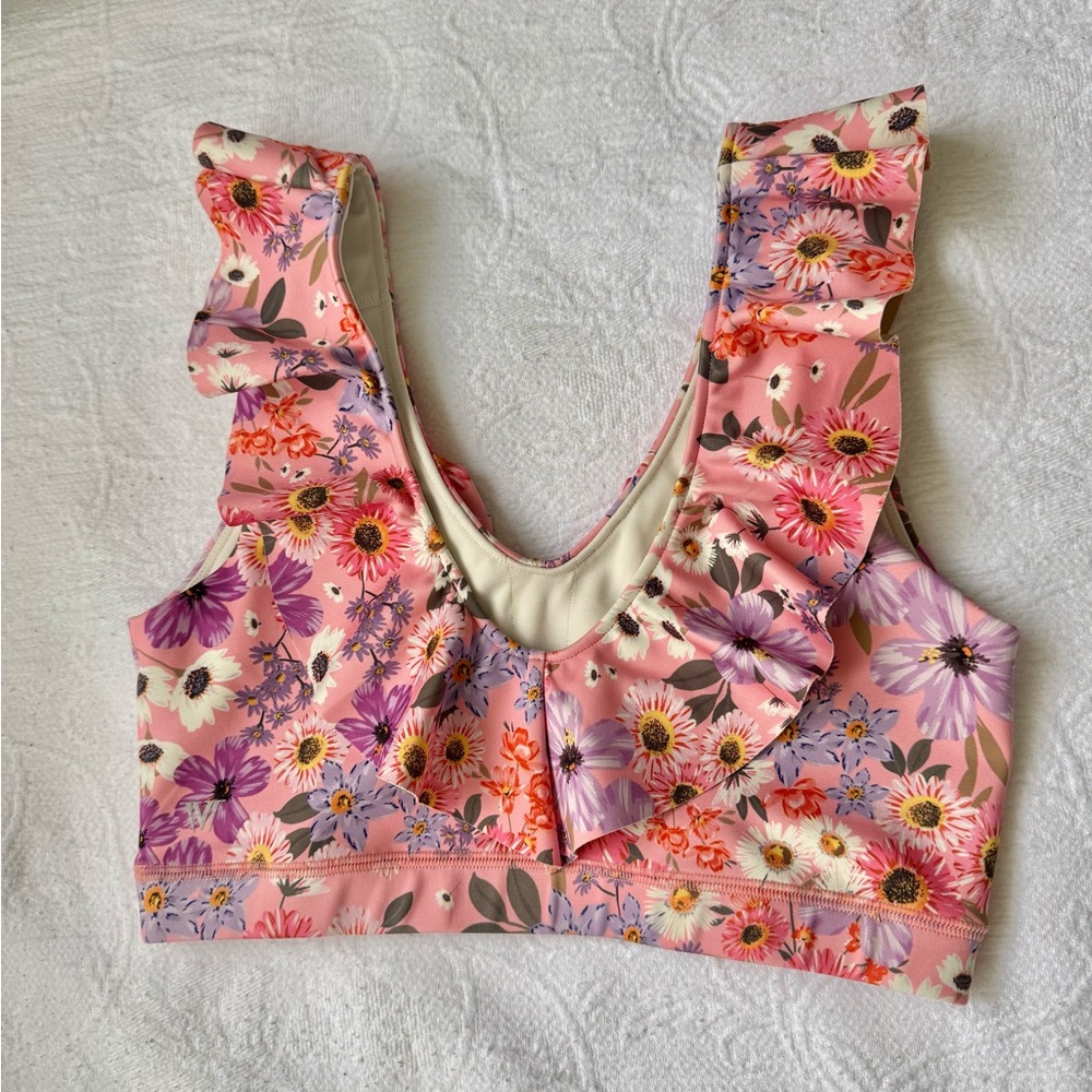 IVL Collective Floral Sports Bra Top Size 6 Pink Activewear Ruffle Crop - Picture 3 of 5